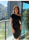 Kadın Kısa Kollu Tek Omuz Askı Ve Aksesuar Detay Beli Lastikli Krep Elbise