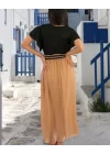 Kadın Kısa Kollu üst Viskon Alt Astarlı şifon Beli Lastikli Elbise