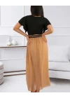 Kadın Kısa Kollu üst Viskon Alt Astarlı şifon Beli Lastikli Elbise