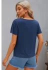 Kadın Kısa Kollu V şerit Yakalı Viskon Bluz