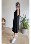 Kadın Kısa Kollu V Yaka Cepli A Kesim Detaylı Viskon Elbise
