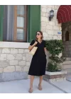 Kadın Kısa Kollu V Yaka Cepli Viskon Elbise