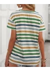 Kadın Kısa Kollu V Yaka çizgili Süprem T-shirt