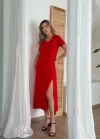 Kadın Kısa Kollu V Yaka Maxi Boy Elbise 124 Cm
