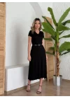 Kadın Kısa Kollu V Yaka Maxi Boy Elbise 124 Cm