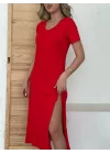 Kadın Kısa Kollu V Yaka Maxi Boy Elbise 124 Cm
