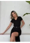 Kadın Kısa Kollu V Yaka Maxi Boy Elbise 124 Cm