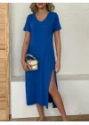 Kadın Kısa Kollu V Yaka Maxi Boy Elbise 124 Cm