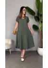 Kadın Kısa Kollu V Yaka Salaş Maxi Boy Elbise