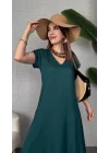 Kadın Kısa Kollu V Yaka Salaş Maxi Boy Elbise