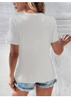 Kadın Kısa Kollu V Yaka şerit Detay Viskon Bluz