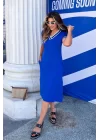 Kadın Kısa Kollu V Yaka Ve Yaka Ribana Detay Midiboy Viskon Elbise