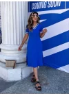 Kadın Kısa Kollu V Yaka Ve Yaka Ribana Detay Midiboy Viskon Elbise
