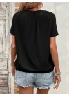 Kadın Kısa Kollu V Yakalı Büzgü Detaylı Viskon Bluz