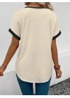 Kadın Kısa Kollu V Yakalı çift Renkli Viskon Bluz
