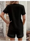Kadın Kısa Kollu V Yakalı Dantel Detaylı Bürümcük Bluz Ve Short Ikili Takım