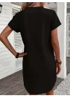 Kadın Kısa Kollu V Yakalı Düğmeli Müslim Kısa Elbise