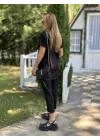 Kadın Kısa Kollu V Yakalı Iki Iplik Bluz Ve Pantolon Ikili Takım
