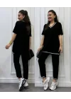 Kadın Kısa Kollu V Yakalı Iki Iplik Bluz Ve Pantolon Ikili Takım