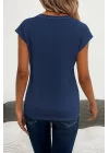Kadın Kısa Kollu V Yakalı Kalp Desen Viskon Bluz