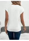 Kadın Kısa Kollu V Yakalı Kalp Desen Viskon Bluz
