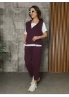 Kadın Kısa Kollu V Yakalı Kapşonlu Viskon Iki Iplik Bluz Ve Pantolon Takım