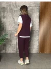 Kadın Kısa Kollu V Yakalı Kapşonlu Viskon Iki Iplik Bluz Ve Pantolon Takım