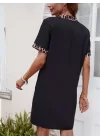 Kadın Kısa Kollu V Yakalı Leopar Desen Detaylı Modal Elbise