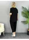Kadın Kısa Kollu V Yakalı Pul Payetli Viskon Iki Iplik Bluz Ve Pantolon Ikili Takım