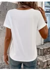 Kadın Kısa Kollu V Yakalı şerit Detaylı Viskon Bluz