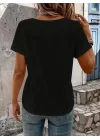 Kadın Kısa Kollu V Yakalı şerit Detaylı Viskon Bluz