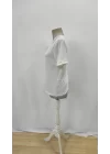 Kadın Kısa Kollu V Yakalı şerit Detaylı Viskon Bluz