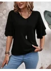 Kadın Kısa Kollu V Yakalı Viskon Bluz