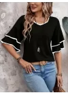Kadın Kısa Kollu V Yakalı Viskon Bluz