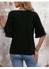 Kadın Kısa Kollu V Yakalı Viskon Bluz