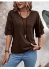 Kadın Kısa Kollu V Yakalı Viskon Bluz