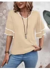 Kadın Kısa Kollu V Yakalı Viskon Bluz