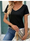 Kadın Kısa Kollu V Yakalı Viskon Bluz