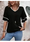 Kadın Kısa Kollu V Yakalı Viskon Bluz