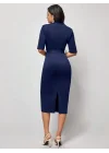 Kadın Kısa Kollu Yakalı Kruvaze Yakalı Beli Kemerli Midi Modal Elbise