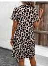 Kadın Kısa Kollu Yakalı Leopar Desenli Süprem Elbise