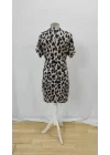 Kadın Kısa Kollu Yakalı Leopar Desenli Süprem Elbise