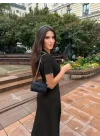 Kadın Kısa Kollu Yakalı önden Düğmeli Maxi Triko Elbise