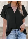 Kadın Kısa Kollu Yakalı Uzun Sandy Bluz