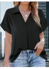 Kadın Kısa Kollu Yakalı Uzun Sandy Bluz