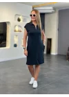 Kadın Kısa Kollu Yakalı Viskon Iki Iplik Elbise