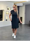 Kadın Kısa Kollu Yakalı Viskon Iki Iplik Elbise