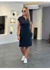 Kadın Kısa Kollu Yakalı Viskon Iki Iplik Elbise