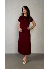 Kadın Kısa Kollu Yakalı Yandan Yırtmaçlı Viskon Iki Iplik Elbise