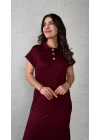 Kadın Kısa Kollu Yakalı Yandan Yırtmaçlı Viskon Iki Iplik Elbise